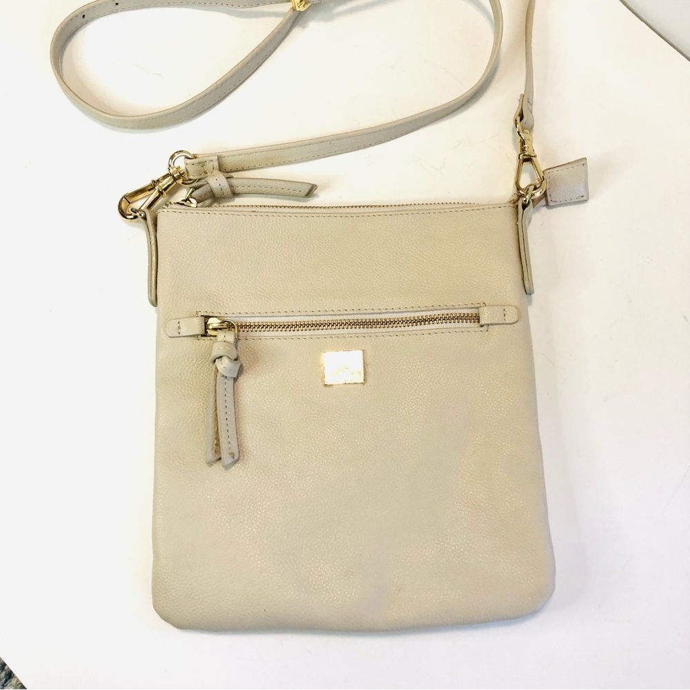 Kooba Pebble Leather Crossbody in Soft Creamy Beige.
